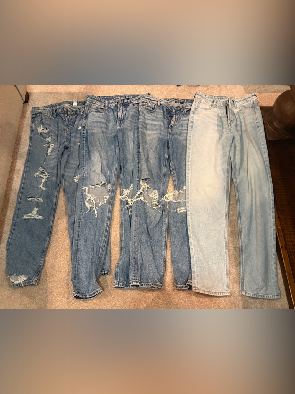 American Eagle Outfitters Light and Medium Blue Distressed Straight Leg Jeans